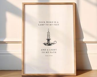 Psalm 119:105 Vintage Christian Wall Art Bible Verse Print