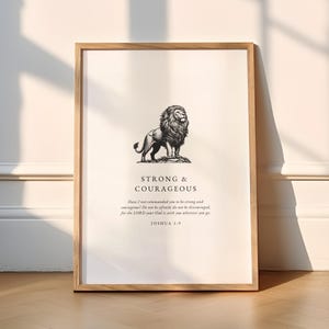 Joshua 1:9 Strong and Courageous Wall Art Vintage Minimal Christian Art Bible Verse Prints Christian Prints Christian Wall Art
