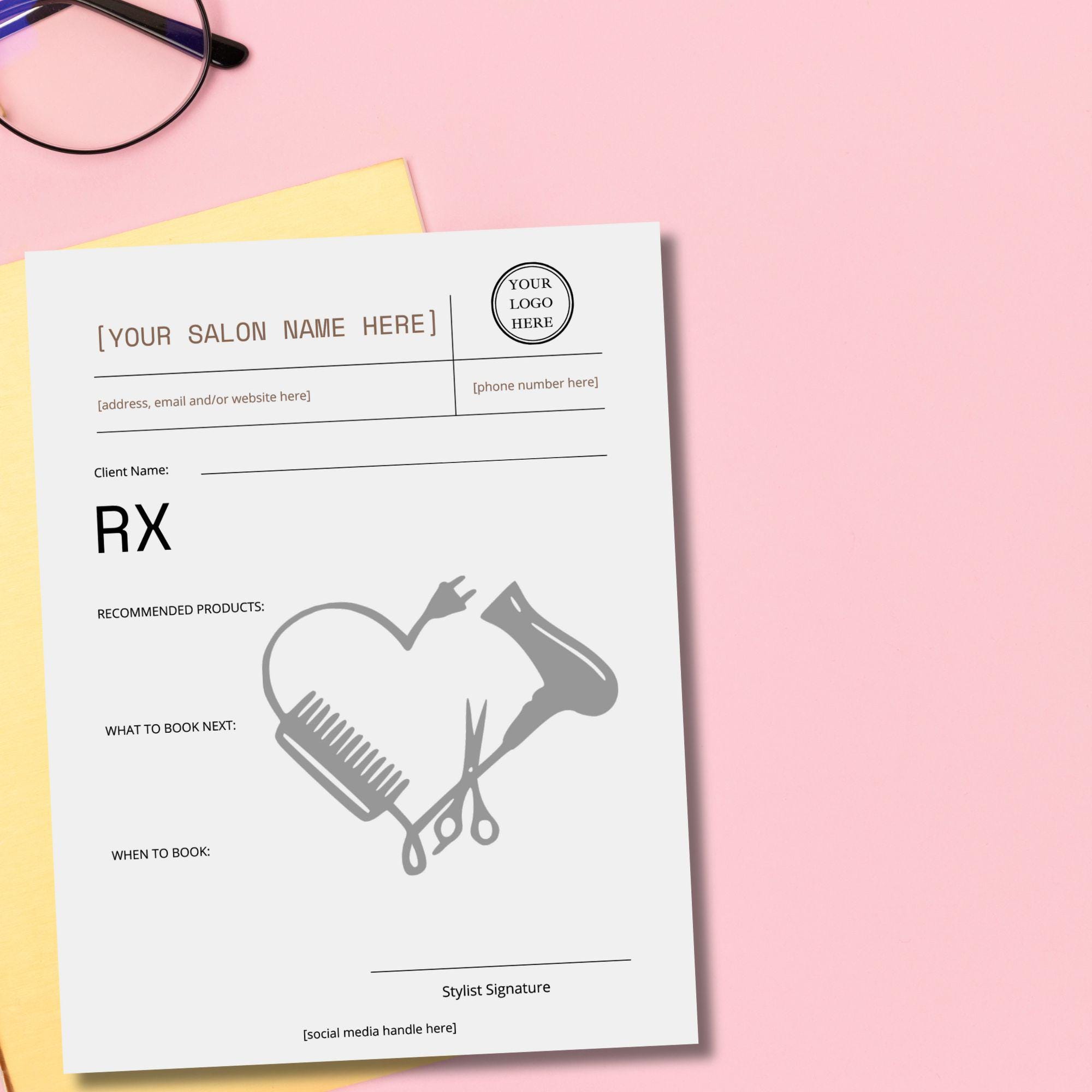Saloon Notepad Editable Hairstylist Client Prescription Pad Template | Salon Notepad ...