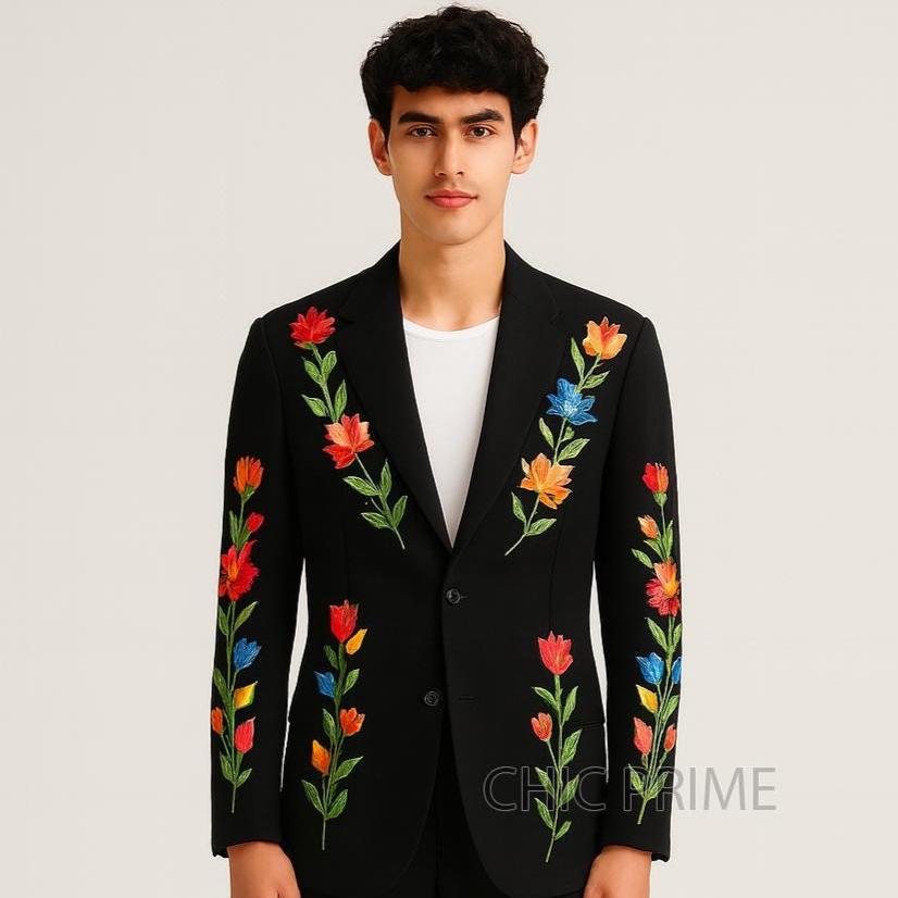Embroidered Floral Suit - Men's Black Charro Mariachi Outfit