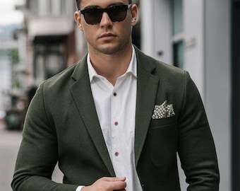 Olivgrüner Slim Fit Anzug, zweiteiliger Hochzeitsanzug