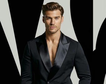 Black Double Breasted Suit, Slim Fit, Wedding Groom Suit