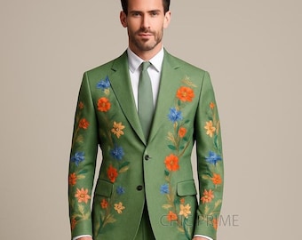 Men's Green Embroidered Suit – Floral Mariachi Charro Outfit