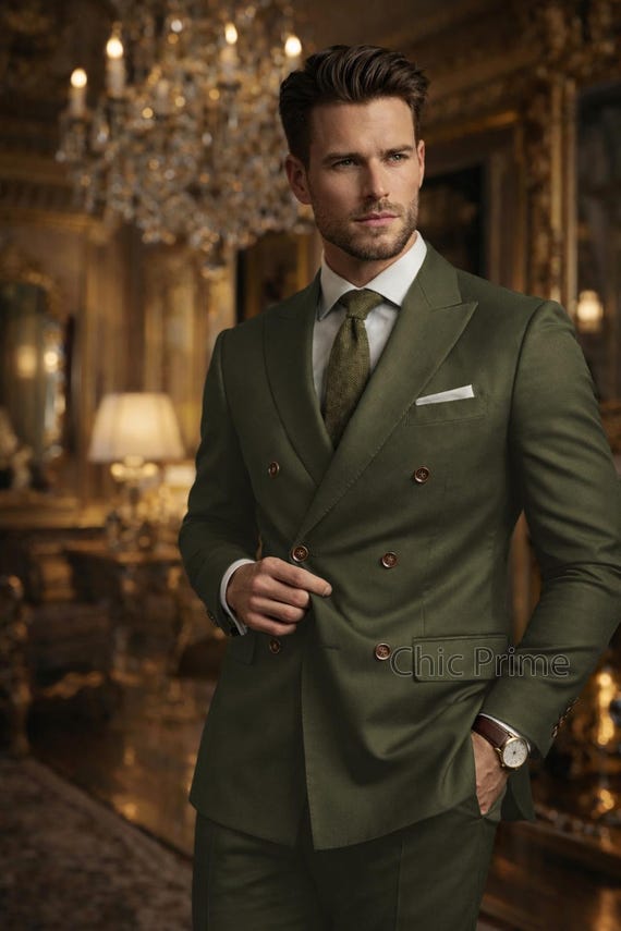 olive green dress suit Men's Double-Breasted Pink Homecoming Dresses