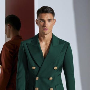 Men’s Green Double Breasted Two-Piece Suit with – Formal Wedding Suit, Slim Fit Groom Suit, Prom Dinner Suit, Elegant Men&#39;s Outfit.