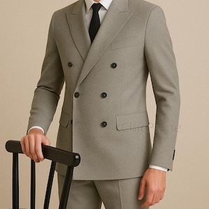 Man Light Grey Double Breasted Suit, Man Slim Fit Suit, Tailored Suit Office Suit, Prom Suit, Men Business Suit, Custom Business Suit.