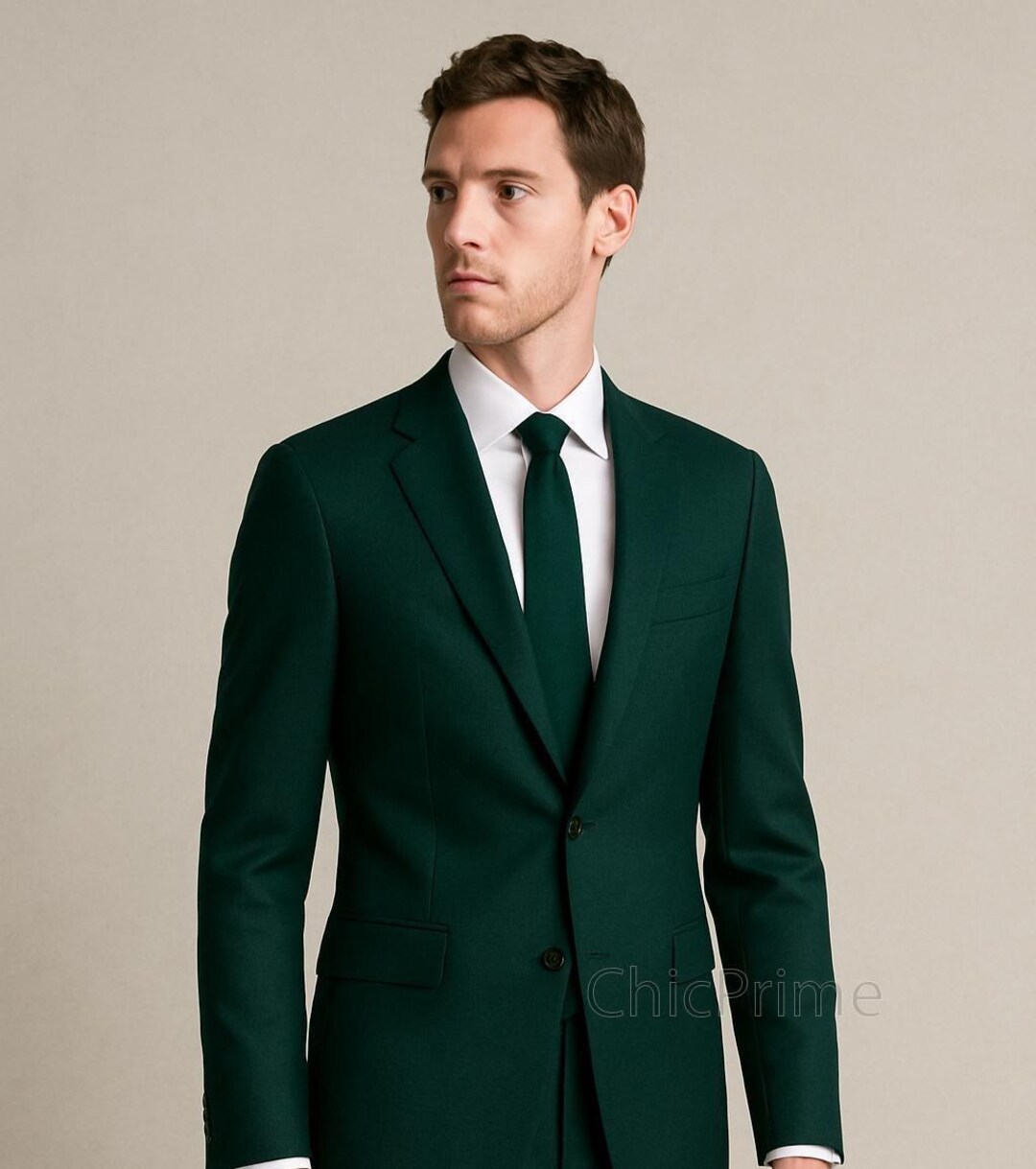 Bottle Green Suit, Slim Fit Two Piece, Custom Wedding Suit