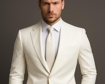 Elegant Ivory Suit – Slim Fit, Two-Piece Polyester Viscose Blend