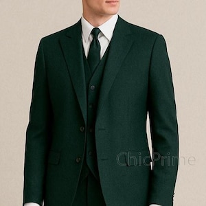 Bottle Green suit for men, Three piece suit, groom suit, Green slim Fit Suits, Wedding and party suit, Men Formal Suit, Custom Wedding Suit.
