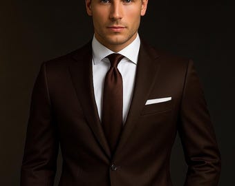 Elegante traje marrón chocolate: corte entallado, formal, dos piezas