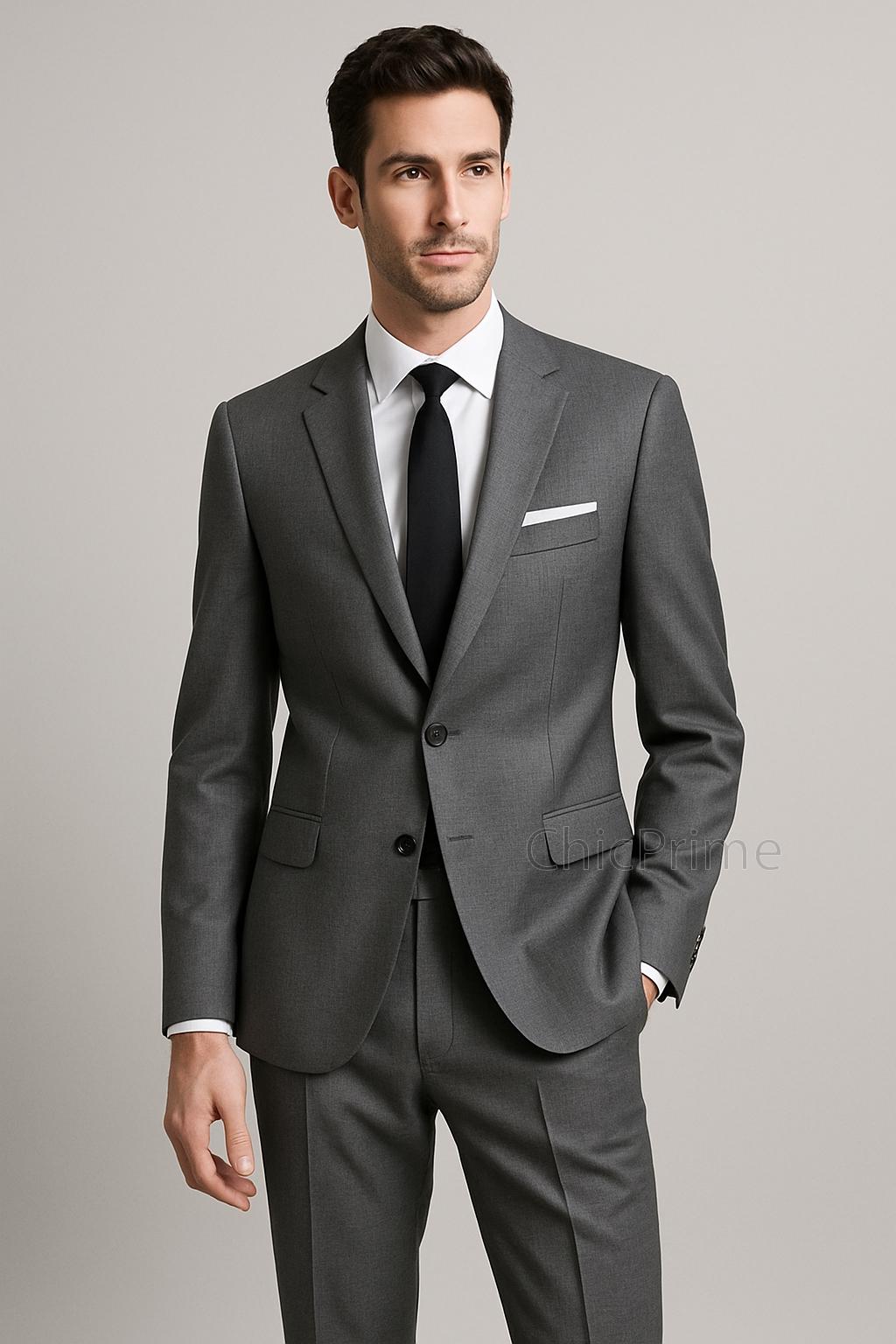 Slim Fit Grey Two Piece Suit, Custom Tailored Office Attire Slim Fit Grey Two Piece Suit, Custom Tailored Office Attire