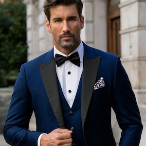 Royal Blue Tuxedo suit for men, men 3 piece suit, Satin Lapel suit, slim Fit Suits, Wedding and party wear suit, Men Formal Suit.
