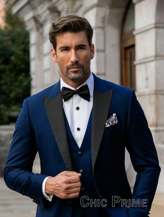 Royal Blue Tuxedo Suit, Satin Lapel, Slim Fit 3-Piece