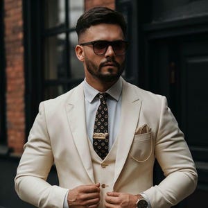 Ivory suit for men, three piece suit, groom suit, slim Fit Suits, Wedding and party wear suit, Men Formal Suit.