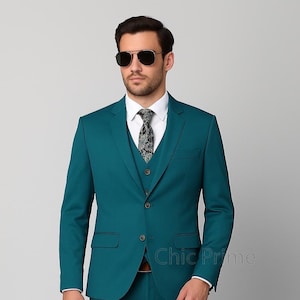 Men&#39;s Teal Blue Three Piece Suit - Stylish Formal Attire for Any Occasion, Formal Attire, Prom And Party Suit, Business Suit.