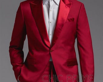 Red Satin Lapel Suit, Two Piece Formal Men's Wedding Suit - Etsy
