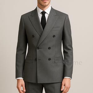 Man Grey Double Breasted Suit, Man Slim Fit Suit, Tailored Suit Office Suit, Prom Suit, Men Business Suit, Custom Groom Suit.