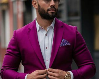 Pink Slim Fit Suit, Two Piece Wedding Groom Suit