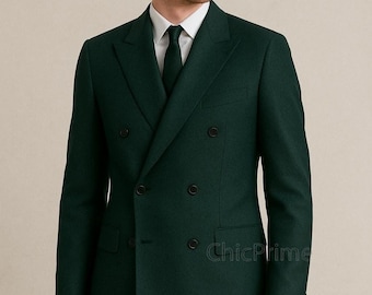ダークグリーンのダブルブレストスーツ：メンズテーラード