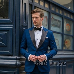 Blue Tuxedo Two Suit for men, two piece suit, groom suit, slim Fit Suits, Wedding and party wear suit, Men Formal Suit.