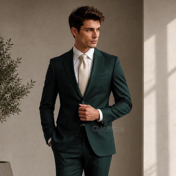 mens suit to match green dress Emerald Slim Fit Men's Two-piece – Wedding & Formal Wear MD26 - In Stock 6.16.26