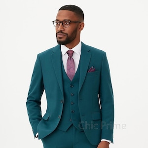 Men&#39;s Teal Blue Three Piece Suit - Stylish Formal Attire for Any Occasion, Formal Attire, Prom And Party Suit, Business Suit.
