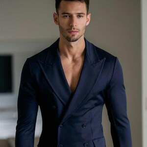 Men’s Blue Double Breasted Two-Piece Suit – Formal Wedding Suit, Slim Fit Groom Suit, Prom Suit, Elegant Men&#39;s Outfit, Blue Formal Suits.