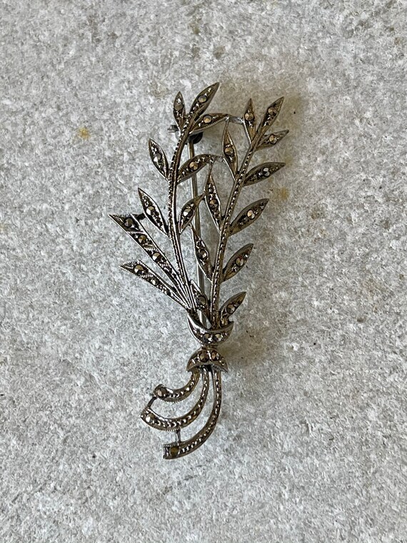 Lovely Shrub Leaf Branch Sterling Silver Marcasit… - image 2