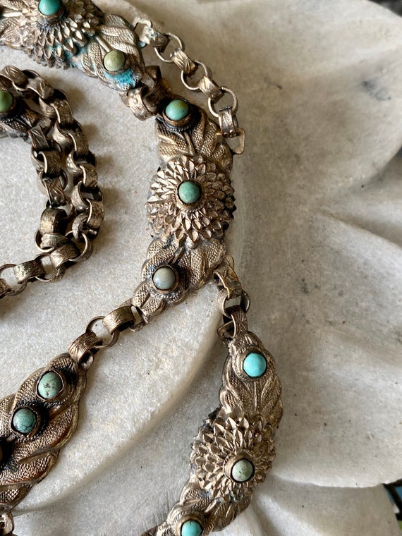 Art Nouveau Old Chinese Chinese Turquoise Silver … - image 4