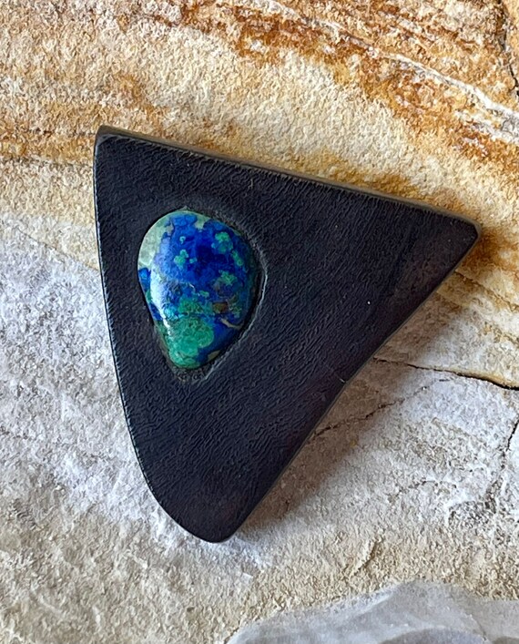 Artisan Organic Wood Turquoise Vintage Brooch - image 5