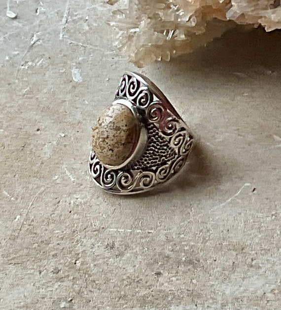 Solid Sterling Silver Scroll Work Speckled  Brown… - image 3