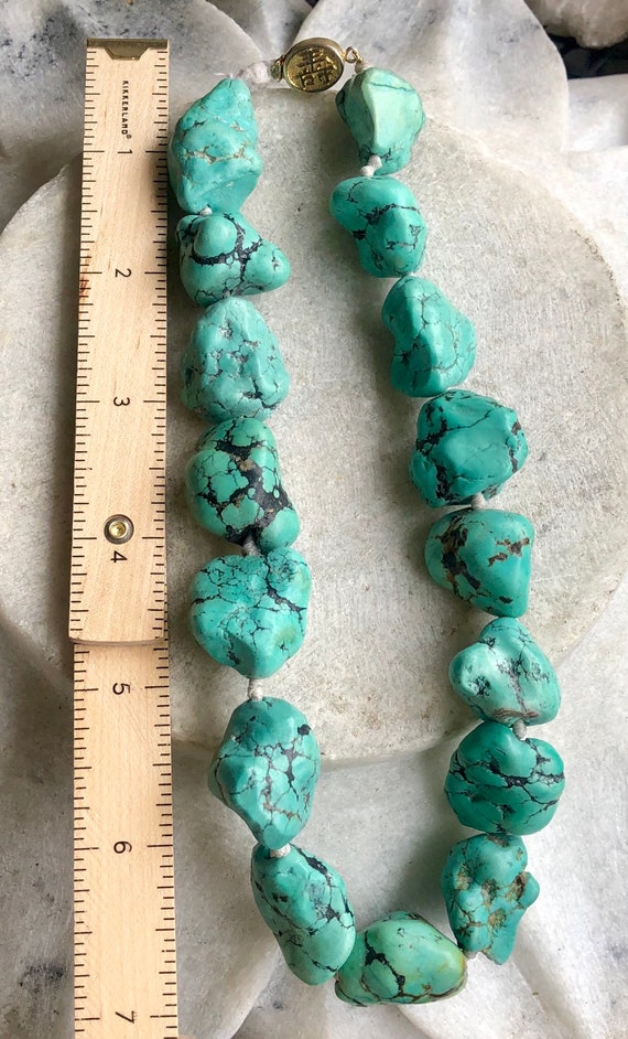 Old Chinese Natural Turquoise Nugget Hand Knotted… - image 8