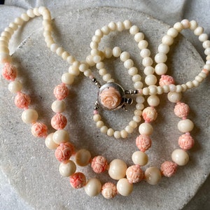 Carved Coral 14kt Gold Vintage Bib Necklace