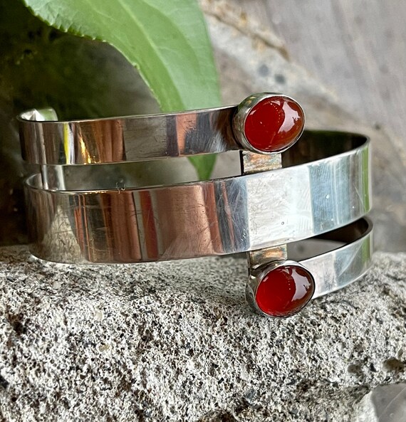 Modernist Geometric Sterling Silver Carnelian Vin… - image 3