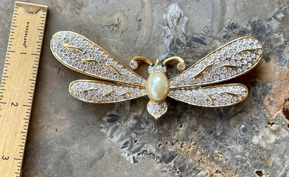 Beautiful Rhinestone Goldtone Dragonfly Vintage B… - image 2