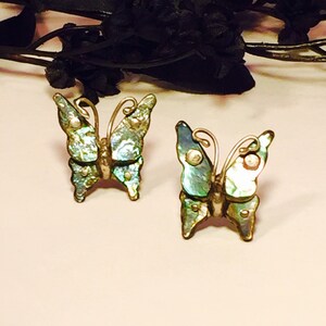 Beautiful Old Mexican Butterfly Sterling Silver Mother of Pearl Vintage Earrings image 3