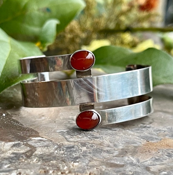 Modernist Geometric Sterling Silver Carnelian Vin… - image 1