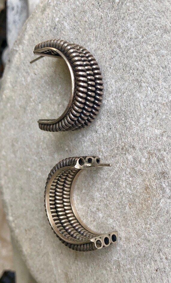 Spiral Sterling Silver Vintage Hoop Earrings - image 6