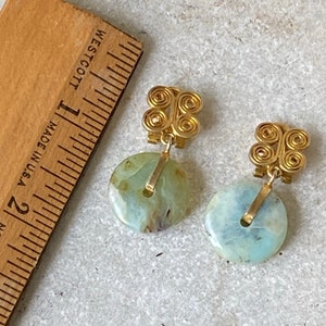 Beautiful Art Deco Chinese Gold Gilt Silver Jadeite Disc Vintage Clip Earrings image 9