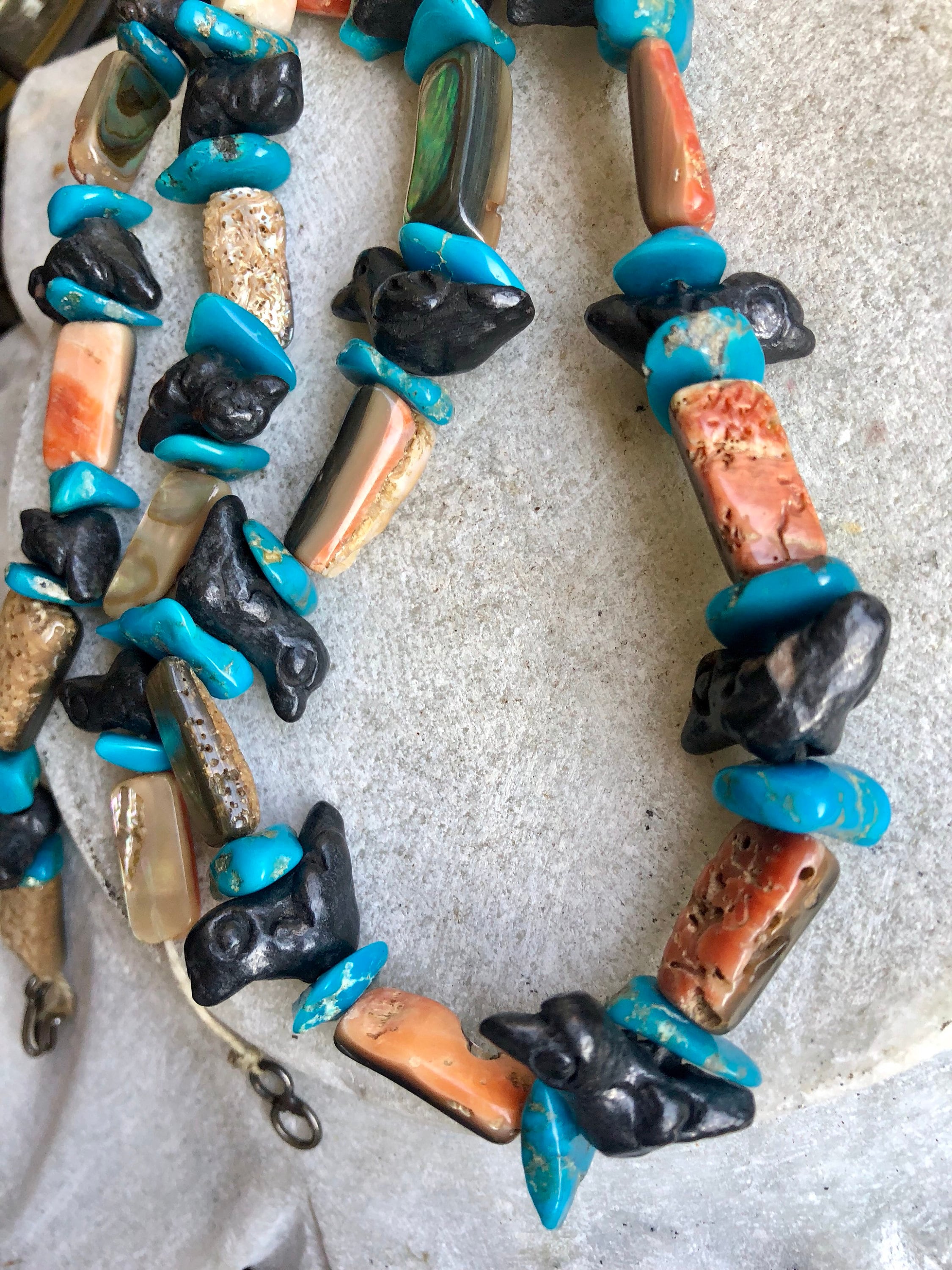 Old Native American Blue Turquoise Ceramic Bird Mother of Pearl