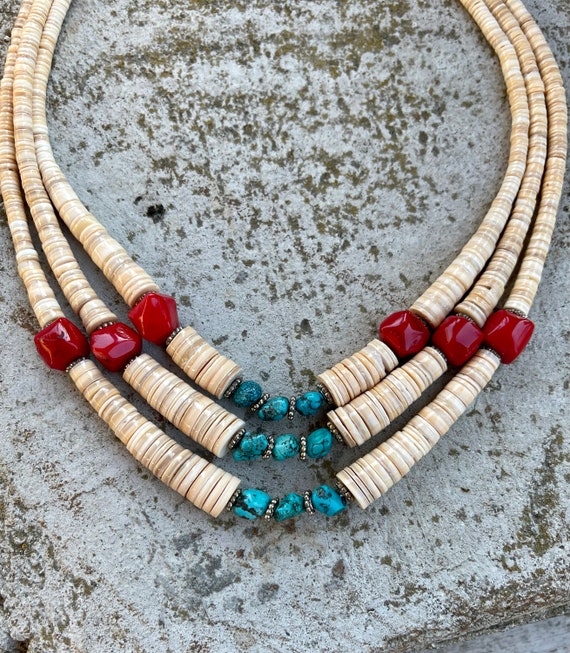 Beautiful Native American Red Coral Turquoise Nug… - image 3