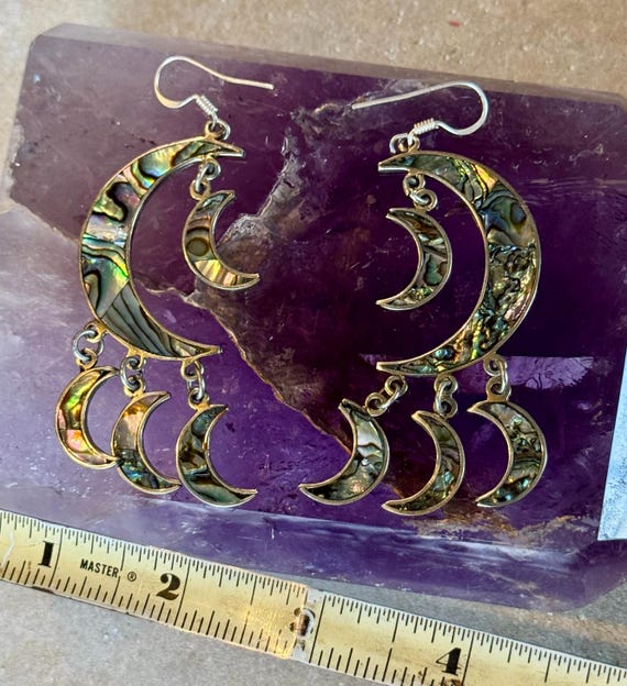 Sterling Silver Rainbow Abalone Shell Multi Cresc… - image 5