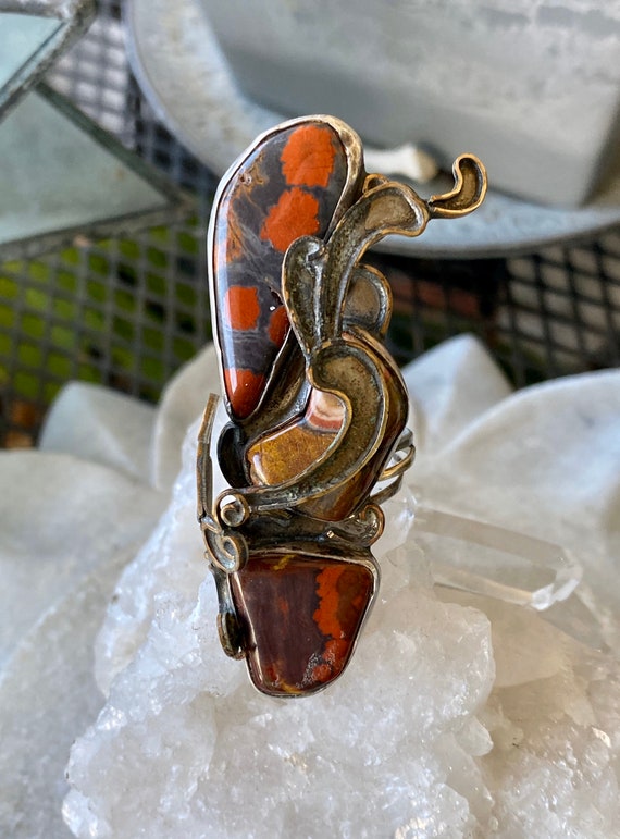 Desiginer Mid Century Modern Mixed Metal Red Jasp… - image 1