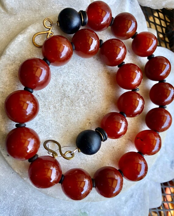 Bold Beautiful Round Carved Carnelian Stone Vinta… - image 1