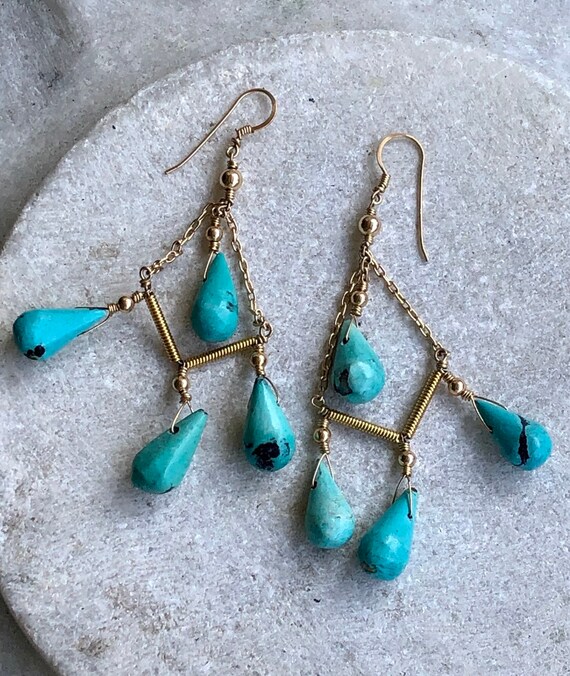 Gold Gilt Sterling Silver Turquoise Drop  Vintage… - image 5