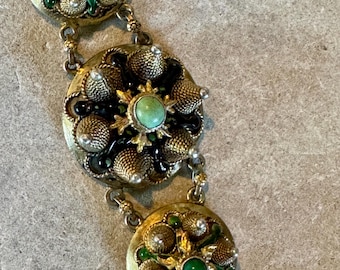 Austro Hungarian Turquoise Bracelet – Gold Gilt Silver Enamel Dimensional Pre 1920s Statement
