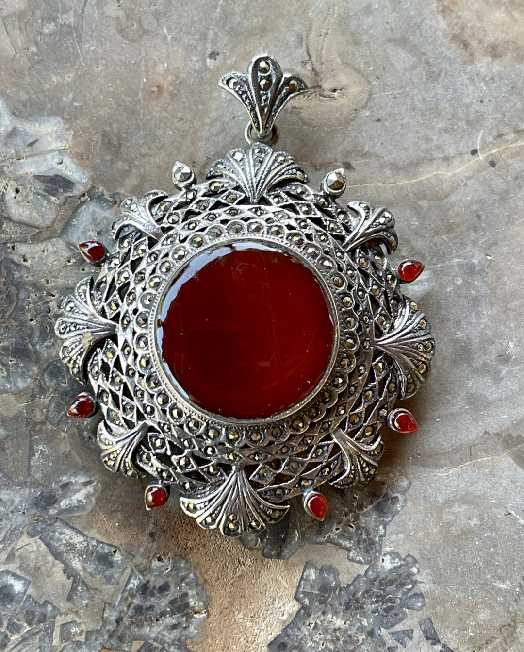 Art Deco Sterling Silver Marcasite Carnelian Vintage Antique Art Deco ...
