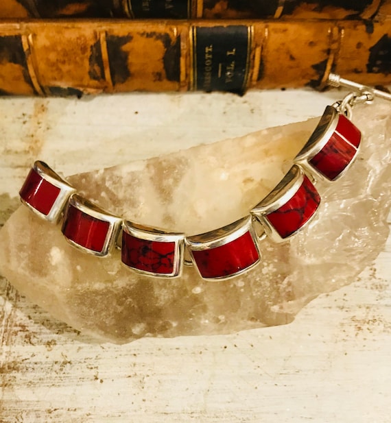 Modernist Mexican Sterling Silver Red Jasper Vintage Bracelet - Etsy