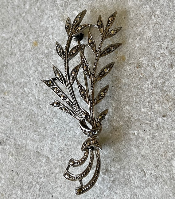 Lovely Shrub Leaf Branch Sterling Silver Marcasit… - image 1