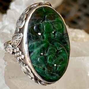 Beautiful Art Nouveau Carved Jade Sterling Silver Vintage Antique Ring ...